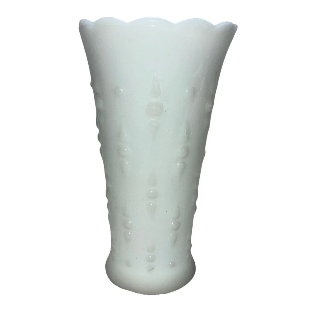 Vintage Anchor Hocking Milk Glass Vase Dots Arrows 7.5